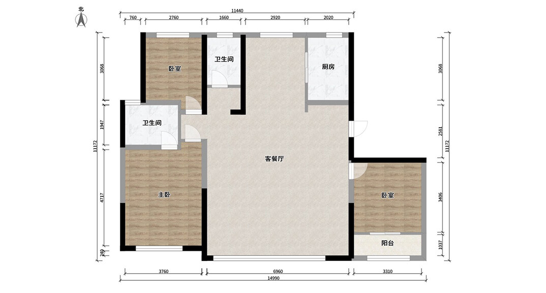 綠城·海棠印月166㎡三室二廳戶型平面布局圖.jpg